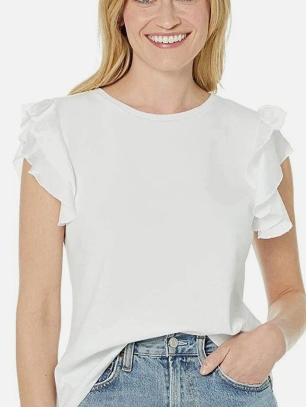 Industry Republic Clothing Cute White Tee T-shirt W/ Ruffled Sleeves, S